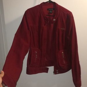 red calvin klein denim jacket